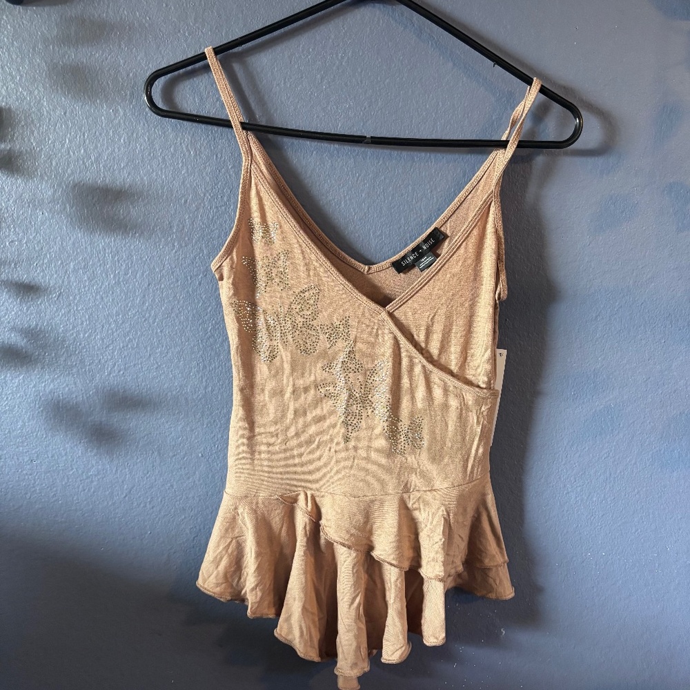 Tan Tank Top Blouse with Butterflies